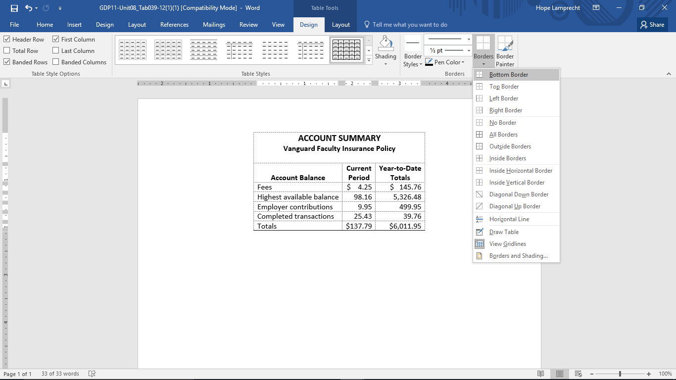 How to remove borders in tables and insert some borders back in the table