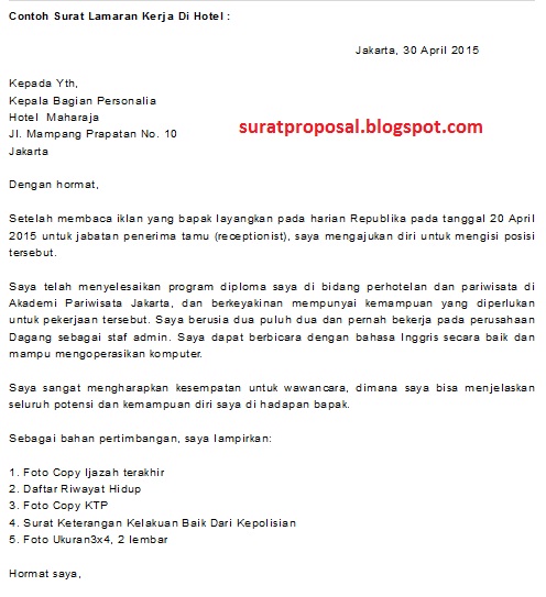 Contoh Surat Lamaran Kerja Di Hotel Bagian Kitchen Bahasa Inggris Kumpulan Contoh Gambar