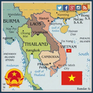 Vietnamese flag with map of Vietnam