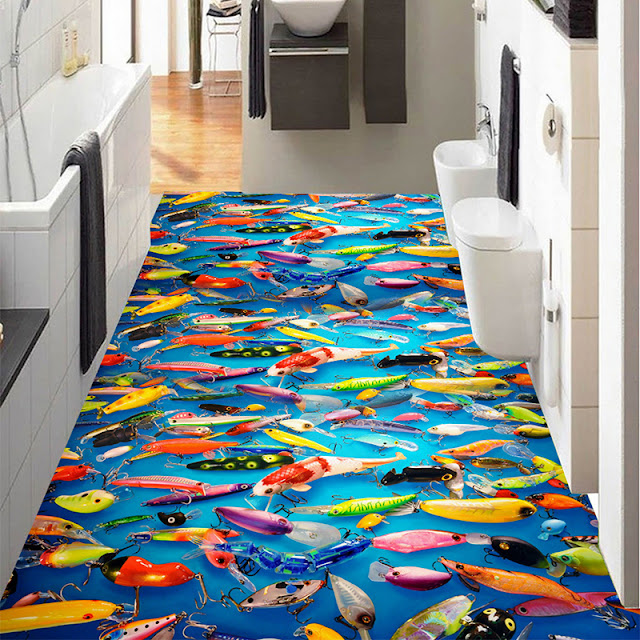 3d epoxy flooring for bathroom with colorful deep sea mural 