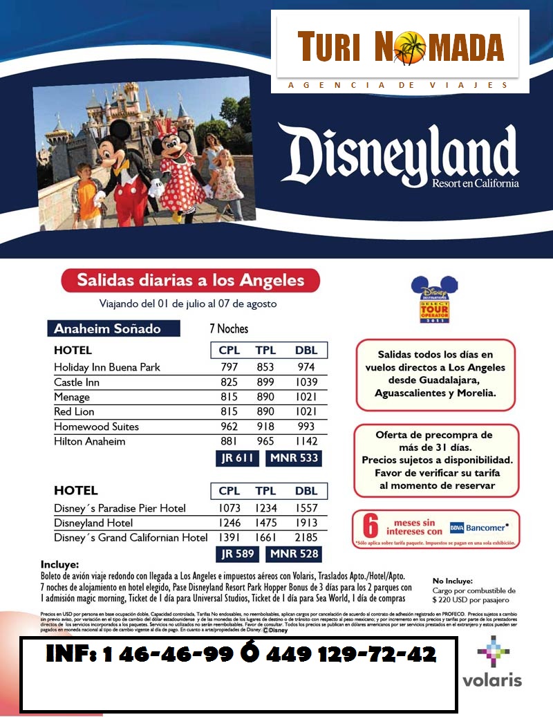 VIAJES TURINOMADA A DISNEYLANDIA CON VUELOS DESDE AGS CON TODO INCLUIDO!!