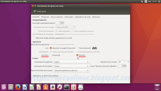 Mover a barra de aplicativos do Unity para baixo Mover a barra de aplicativos do Unity para baixo