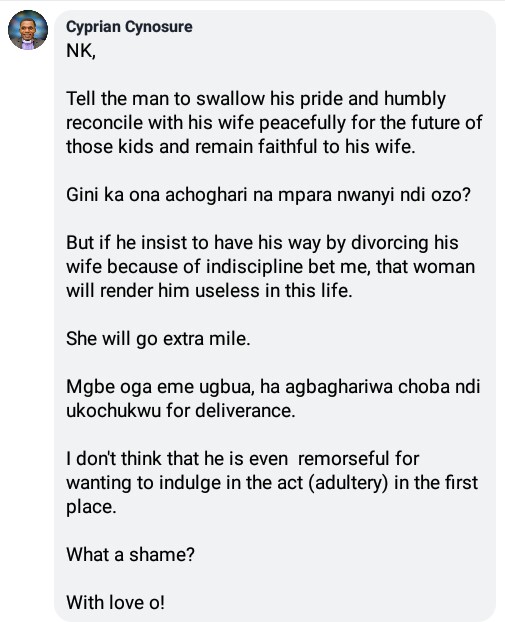 Nigerian man threatens to divorce his wife after he found out she went to a native doctor to make him lose erection with other women except her