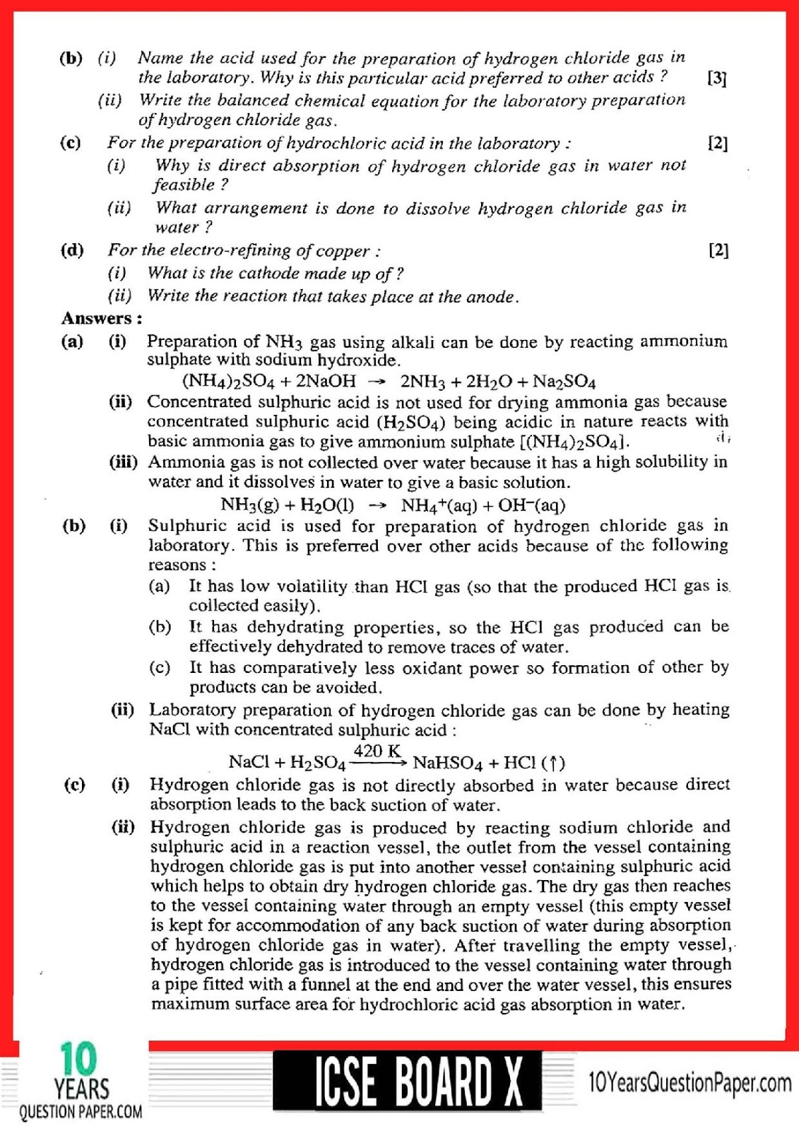 2018 Chemsitry Class 10 ICSE board Question Paper ICSE Chemistry Solved Question Paper 2018