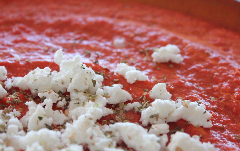 Roasted red pepper and feta dip with oregano