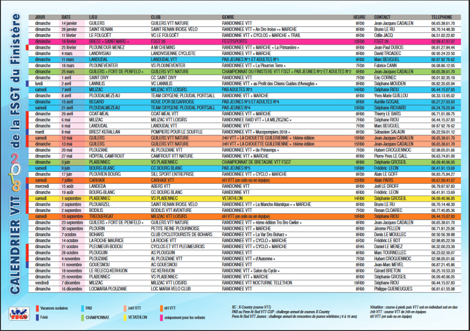 Club Cycliste Bourg-Blanc (FFC - FSGT): Calendrier VTT FSGT 2018 Club Cycliste Bourg-Blanc (FFC - FSGT): Calendrier VTT FSGT 2018