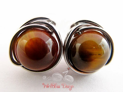 Wire wrapped tiger eye studs by WireBliss