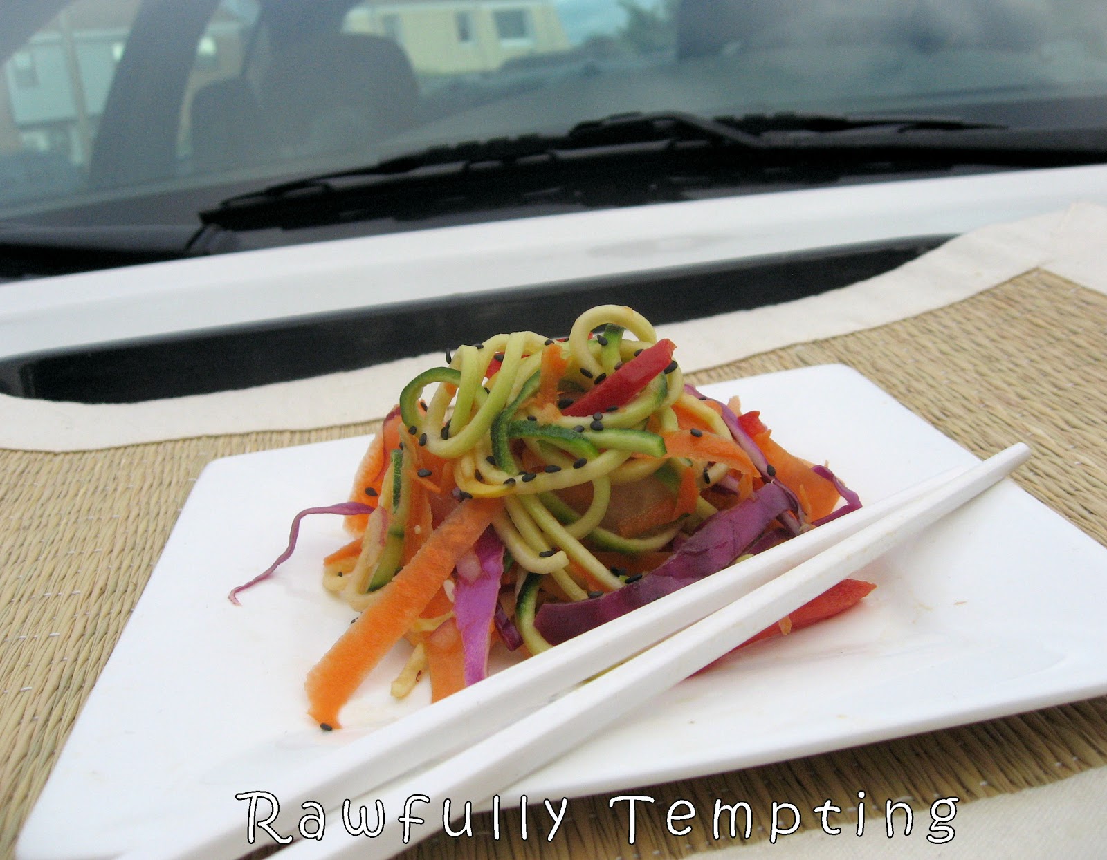 Spiralize zucchini and squash finely, or finely julienne cut, or use a