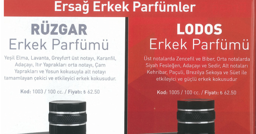 Ersağ Rüzgar Erkek Parfümü 100 cc., Lodos Erkek Parfümü 100 cc. Ersağ