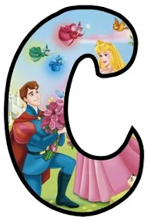 Abecedario con el Príncipe Llevándole Flores a la Princesa Aurora. La Bella Durmiente.