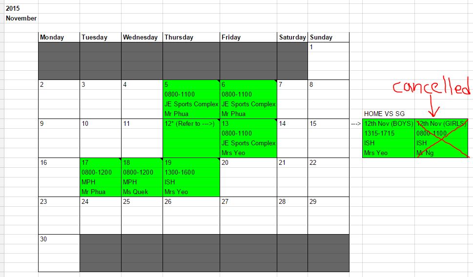 Shuqun's Badminton Noticeblog: 2015 Term 4 Training Schedule