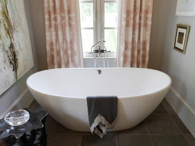 Freestanding Soaker Tub in Transitional Bathroom Freestanding Soaker Tub in Transitional Bathroom