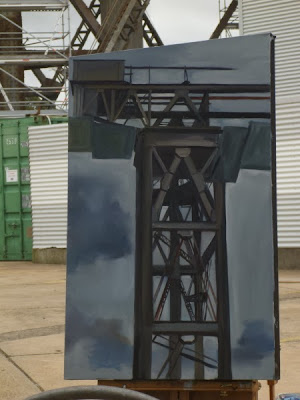 plein air oil painting of the Hammerhead Crane from Garden Island by artist Jane Bennett