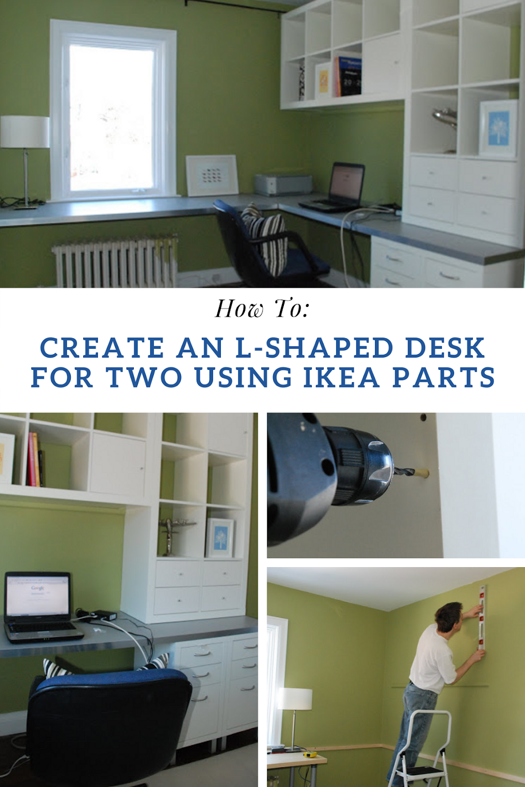 IKEA l shaped desk, ikea home office, l shape desk ikea, ikea office hack, ikea expedit on walls