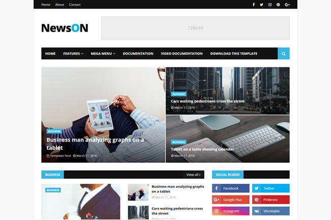 NewsOn - Responsive Magazine Blogger Template