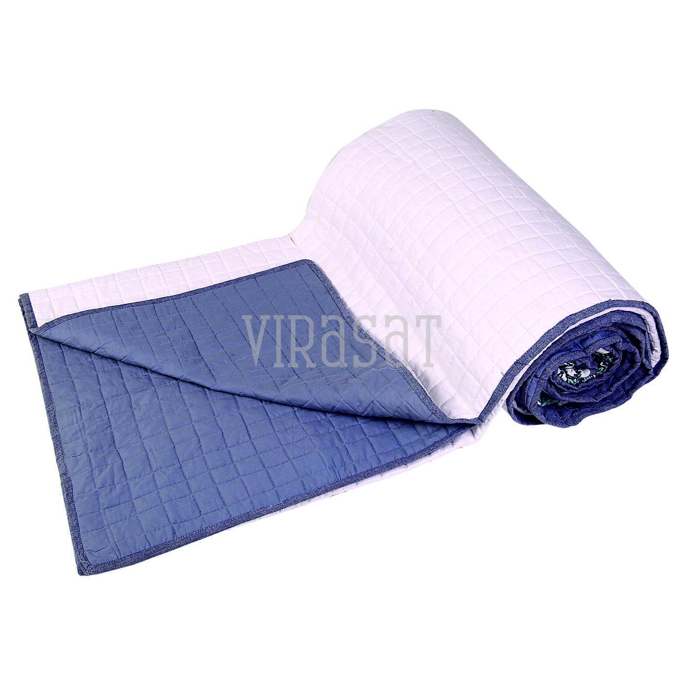 Blue With White Flower Print Velvet Double Quilt Virasat India Heritage That Inspires