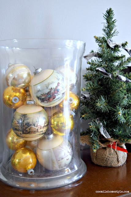 Rustic farmhouse Christmas tour with vintage Shiny Brite Christmas ornaments