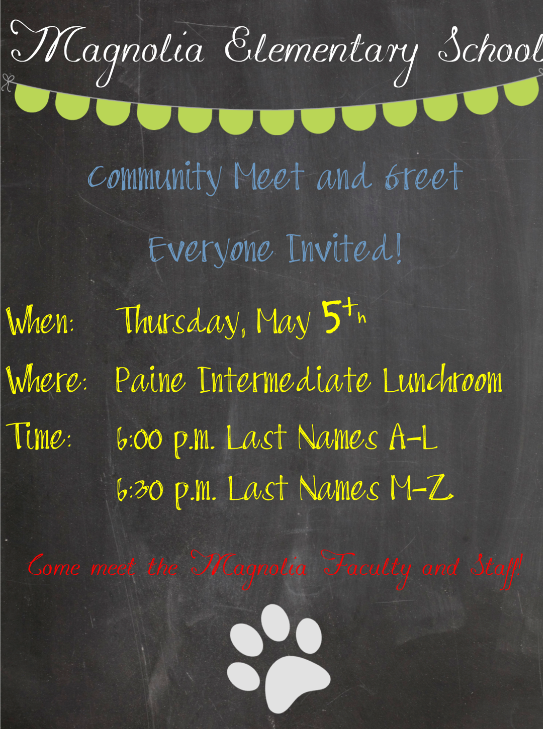 Paine Intermediate Parent Updates: Magnolia Elementary School Meet & Greet Invitation