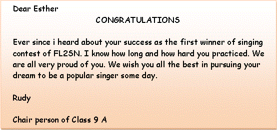 Congratulation Card + jawaban: Winning Singing Contest 