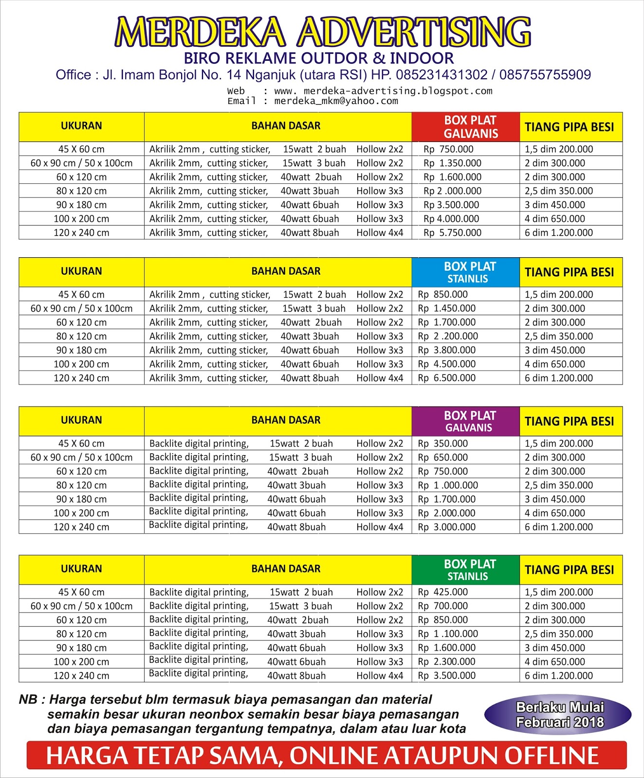 Merdeka Advertising: Daftar Harga Neonbox