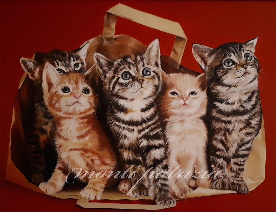ritratto di gattini ad olio su tela