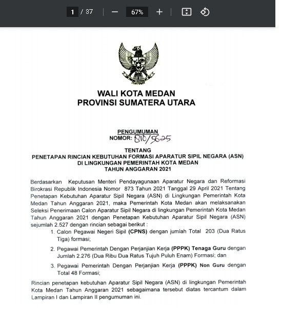 Penerimaan Cpns Kota Medan Tahun Anggaran 2021 Rekrutmen Lowongan Kerja Bulan Juli 2021