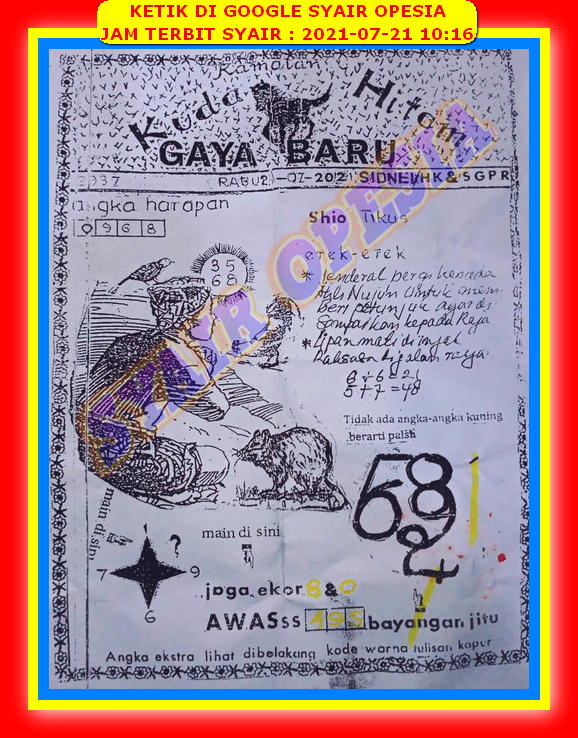 Syair Sdy Hari Ini Rabu 21 Juli 2021 Opesia Official