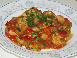 Pui cu ciuperci si ardei copti / Chicken with mushrooms and roasted peppers