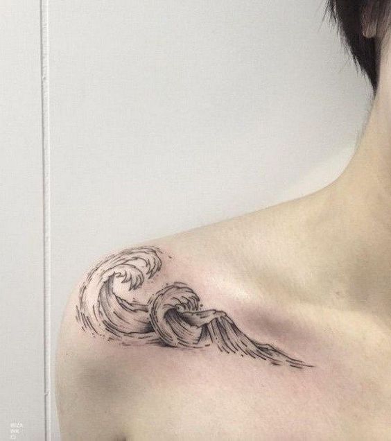 Beautiful Elegant Wave Tattoo on Collar Bone