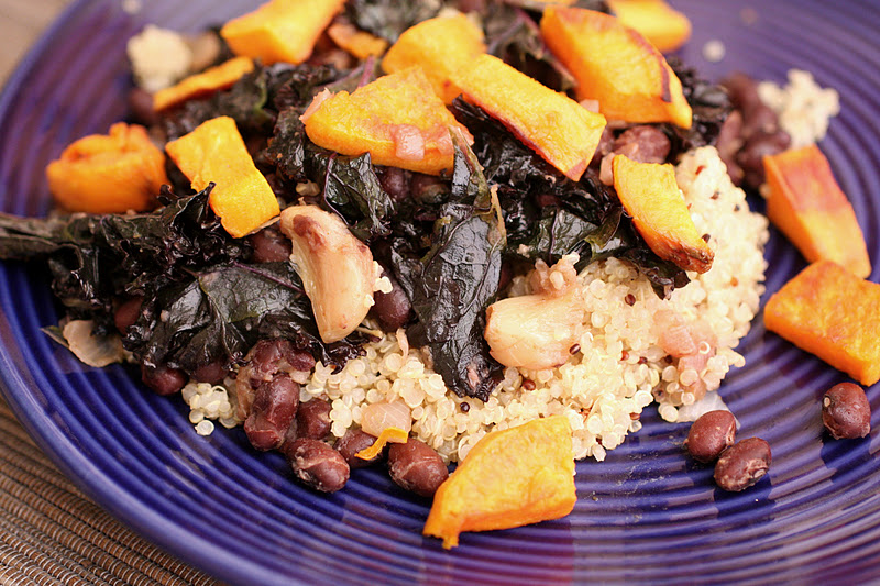 in the Hopeful Kitchen Black Beans with Sweet Potatoes and Purple Kale