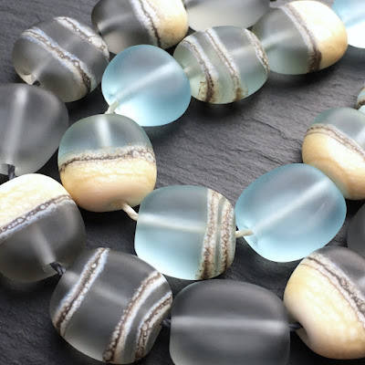 Tumble-etched lampwork glass pebble beads by Laura Sparling