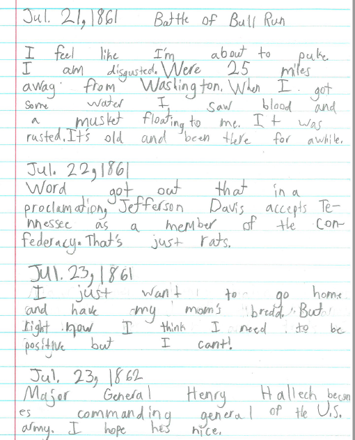 Thelen's Thinkers Civil War Era Diary Entries or Notes Home