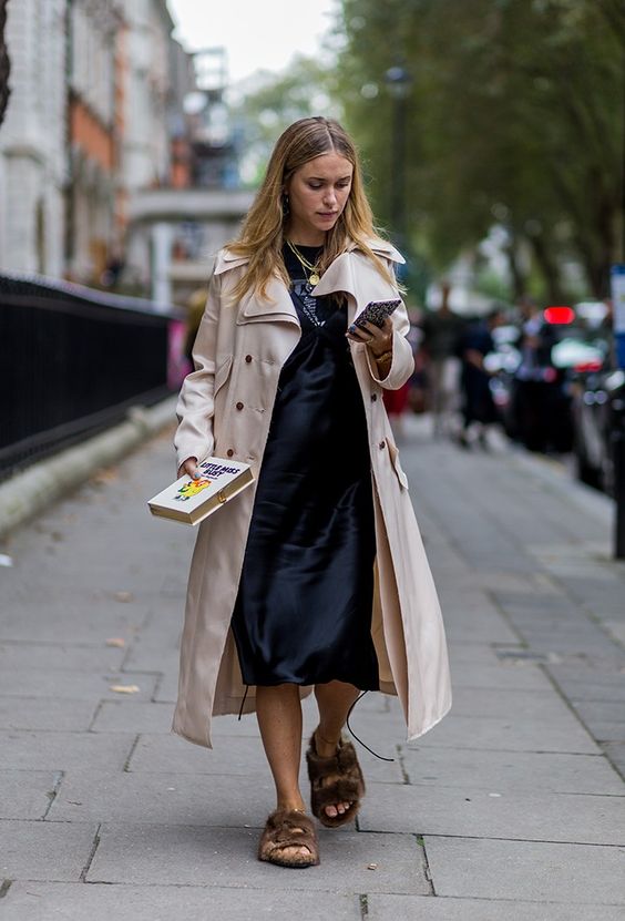 Pernille Teisbaek - Trench + Silk Cami Dress London Fashion Week LFW SS17 Street Style