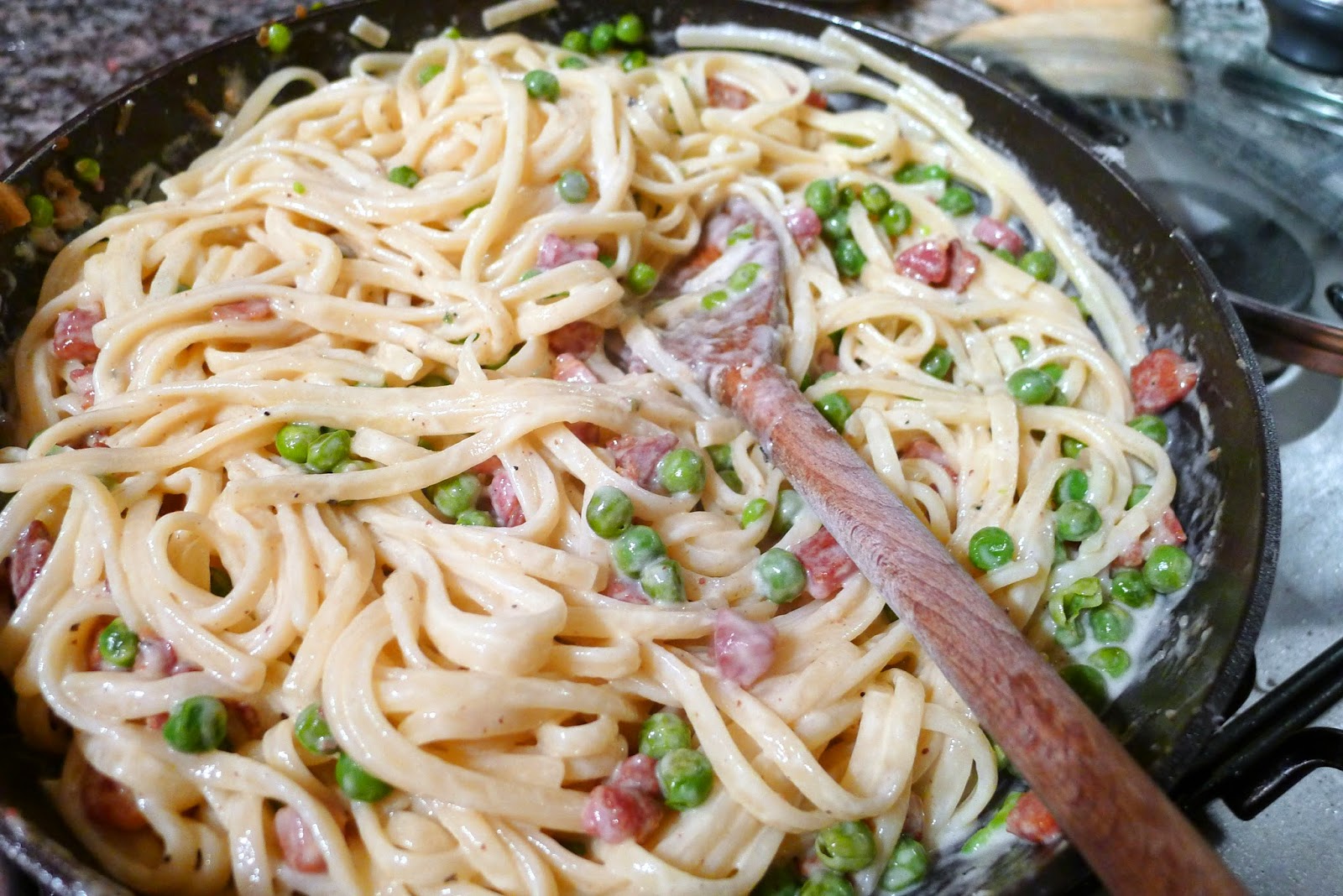 Culinary Adventures in London Smoky Bacon & Pea Pasta