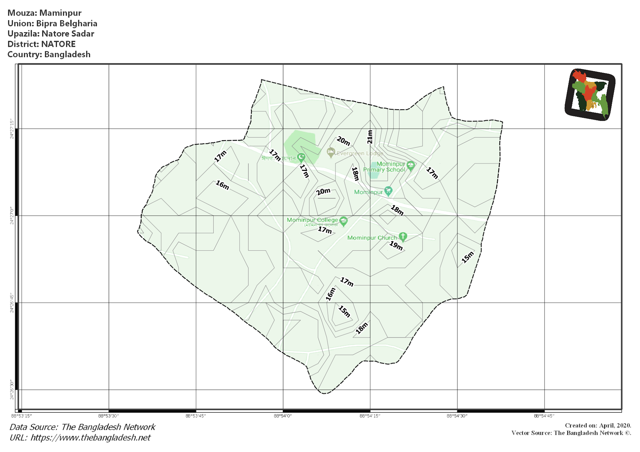Map of Maminpur Mouza of Natore Sadar Upazila, NATORE, Bangladesh.