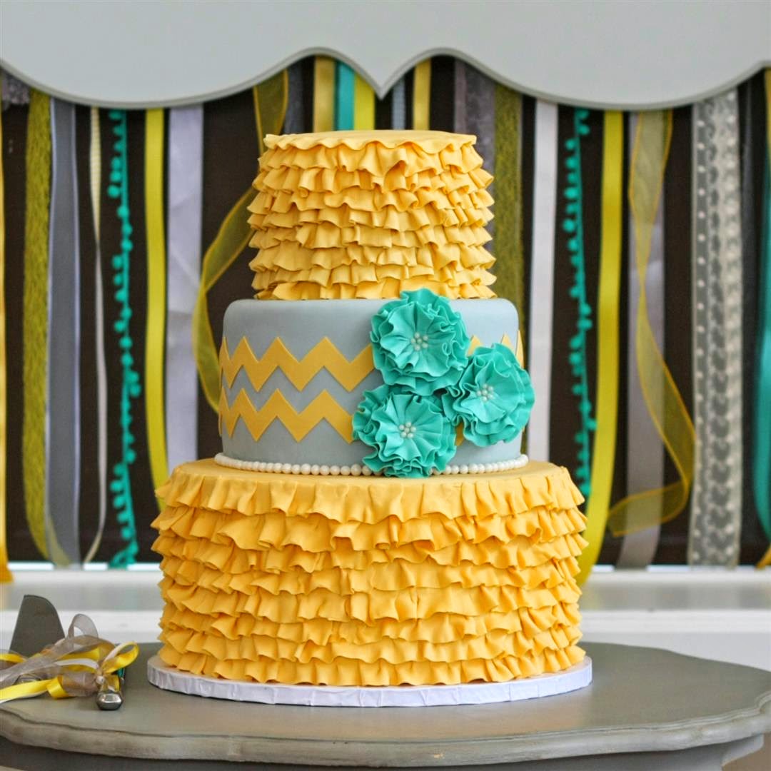 Chevron and Ruffles Wedding Cake