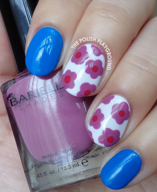 Blue with Purple Dotted Floral Nail Art
