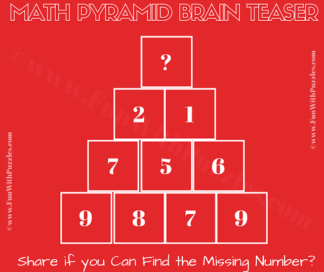 This Tough Math Picture Puzzle is for adults in which your challenge is to find the missing number which replaces question mark at top of the pyramid