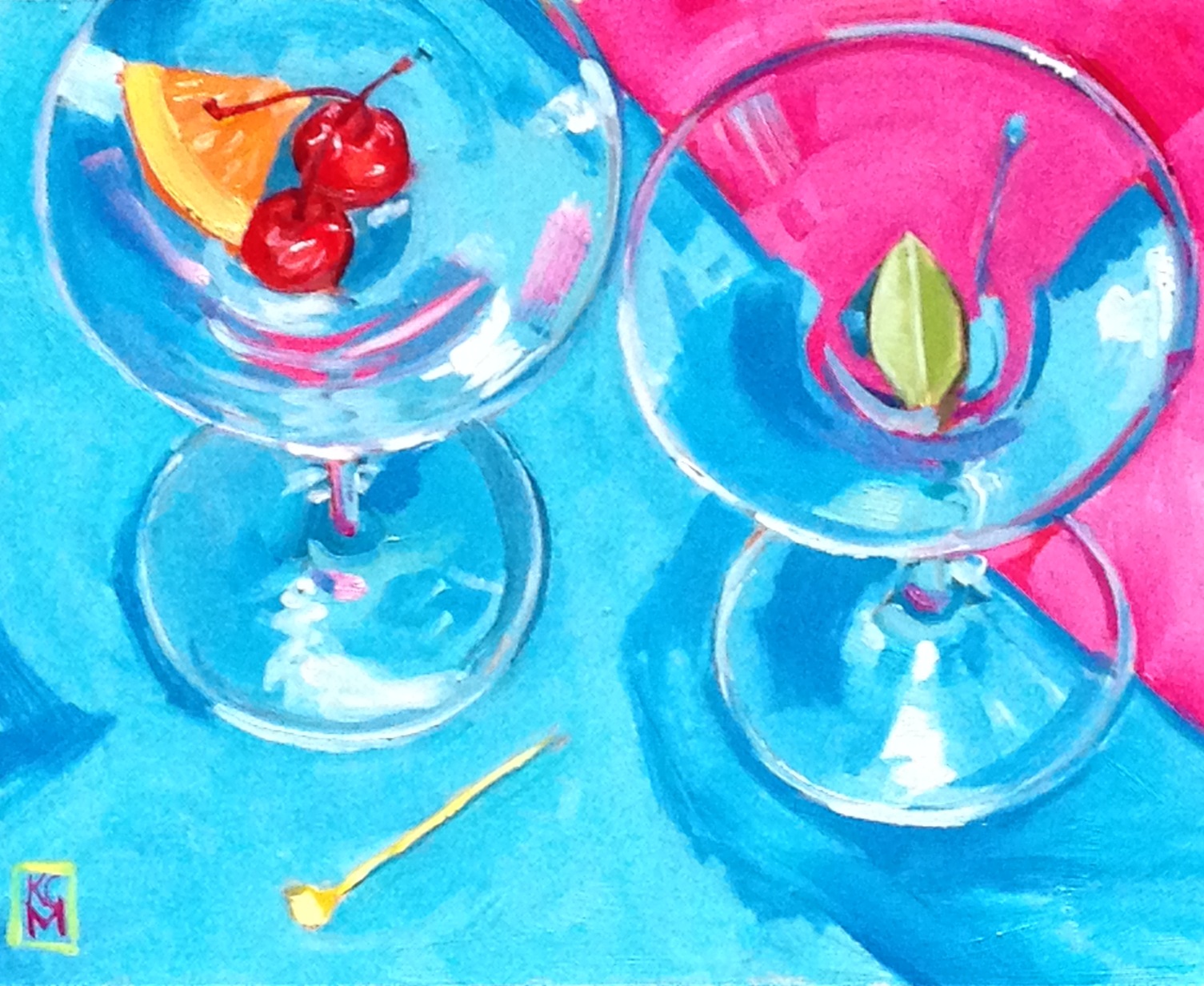 Kelley MacDonald's Paintings Cocktails For Two!, 8x10 inch oil