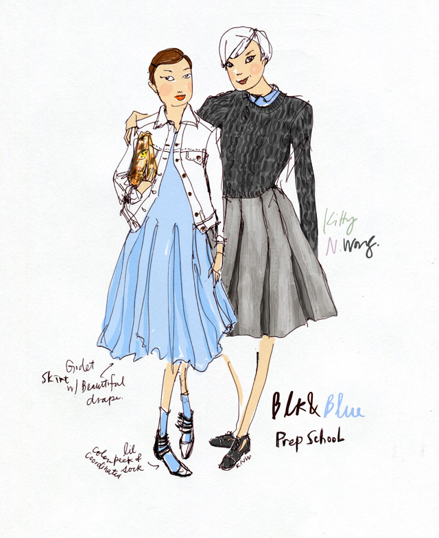 Kitty N. Wong / Prep School Girls fashion illustration