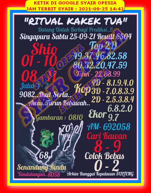 Syair Sgp Hari Ini Sabtu 25 September 2021 Opesia Official