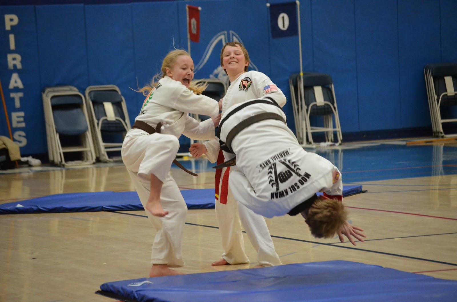 Martial arts children defending themselves with self-defense