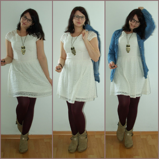 [Fashion] Lace, Lace, Baby Lace Dress, Coloured Tights & Jeans Jacket  Spitzenkleid, farbige Strumpfhose & Jeansbluse