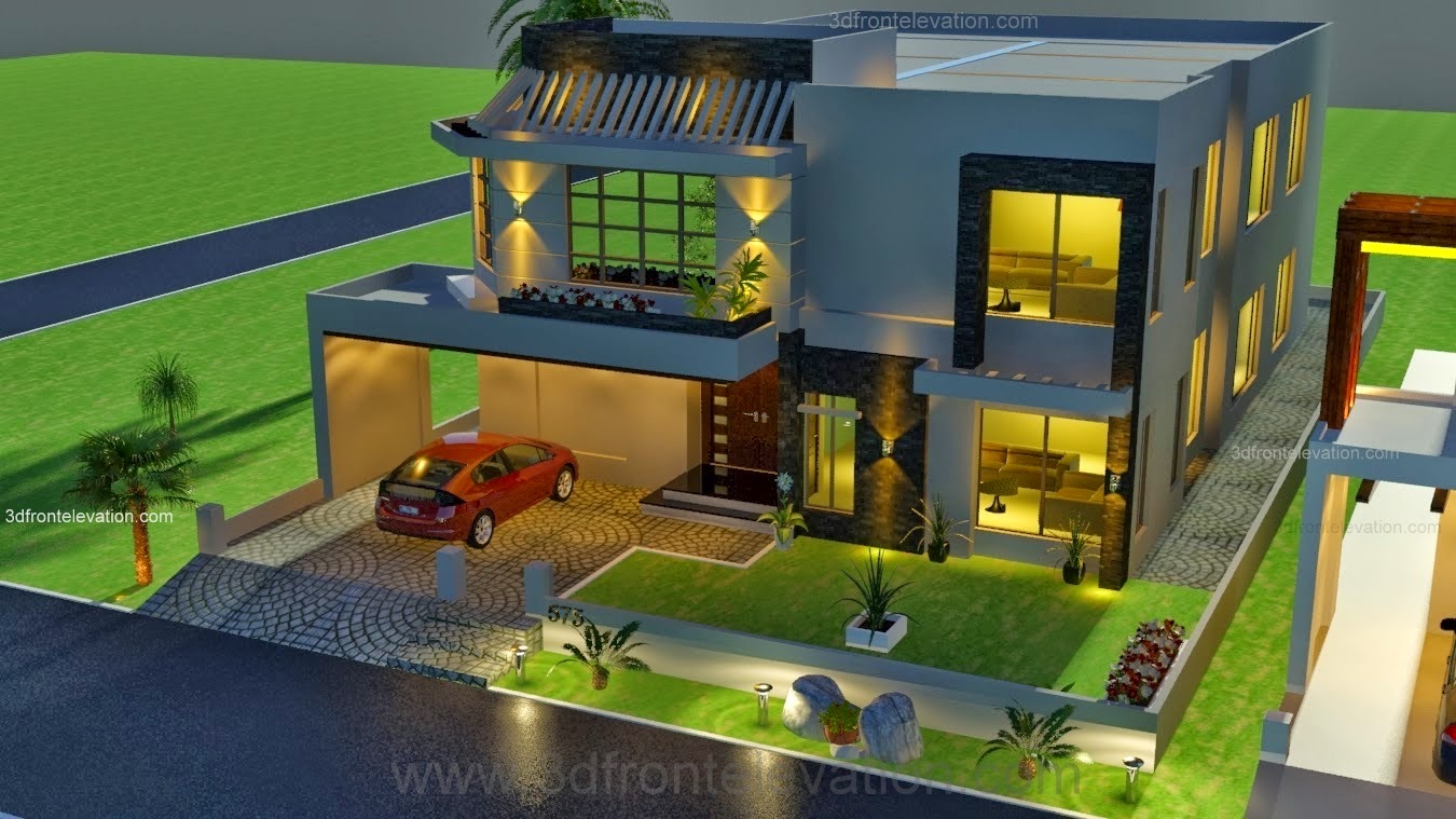  3D  Front Elevation com 1 Kanal House  Drawing  Floor Plans  