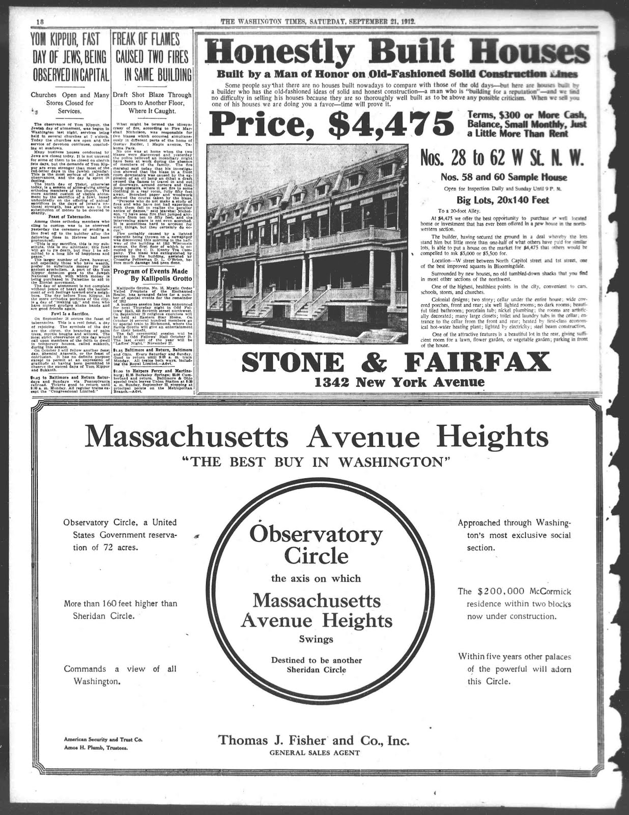 bloomingdale 1912 real estate ad for 28 to 62 W St NW