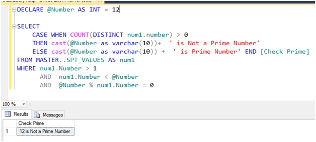 Microsoft Business Intelligence: Find the prime number using sql script