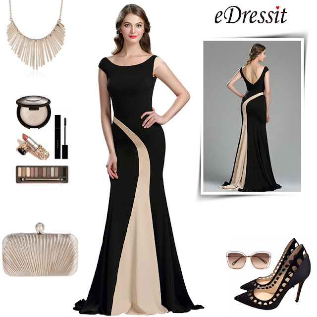  eDressit Elegant Black and Champagne Mermaid Occasion Dress