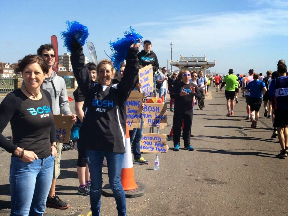 BOSH cheering squad Mile 23 of Brighton Marathon 2015 BOSH cheering squad Mile 23 of Brighton Marathon 2015