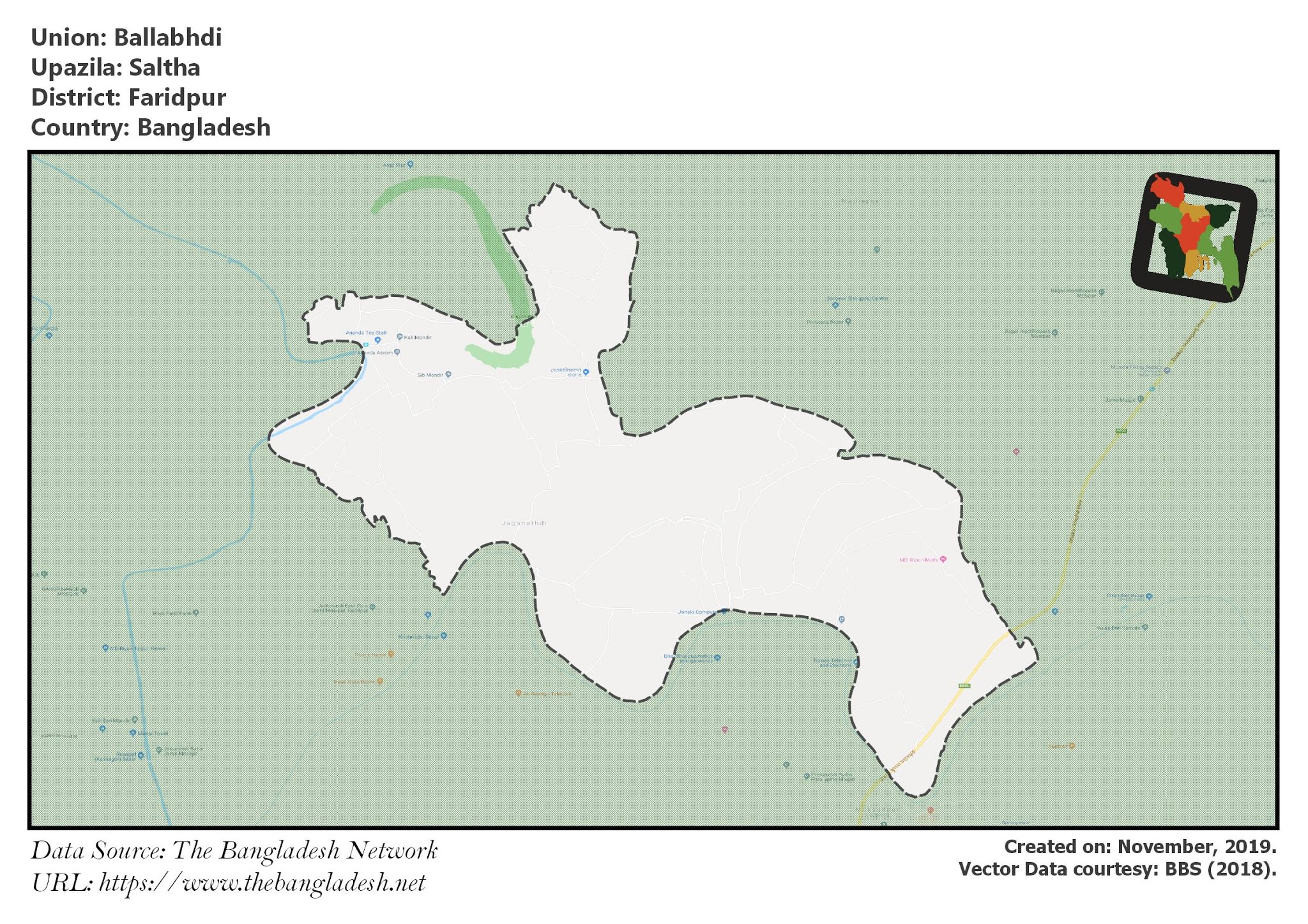 Map of Ballabhdi of Saltha Upazila Map of Ballabhdi of Faridpur, Bangladesh.