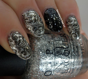 black and silver nail art 